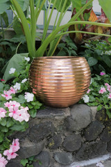 Shiny Copper Ribbed Round Planter