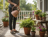 Bee Home Copper Watering Can in use on porch