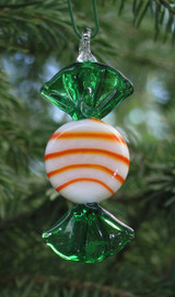 Peppermint Swirl candy ornament with green wrapper