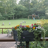Esin self-watering planter with flowers and vines on deck railing