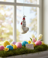 Chicken Ornament hanging in window for Easter display
