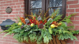 Hayrack decorated for Christmas with cut greens