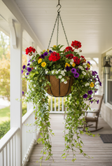 17" Bellus basket planted and hanging on porch