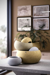 multiple sizes and colors of the fiberstone low bowl pan planter