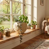 Artemis medium plant pot in window creme finish
