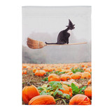 FLying Cat over Pumpkin Field garden flag