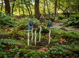 Magical Mushroom Stakes in fern garden