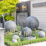 Leaf Ball Fountains showing all sizes