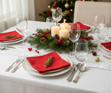 simple red cloth napkins dressed for Christmas