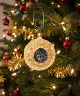Large Sunflower Blown Glass Christmas Ornament on tree