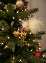 Golden Brocade Lovebirds Glass Clip-on Ornament on tree