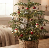 Multiple mini Bear ornaments on Norfolk pine