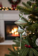 Double Ball Pyrex Glass ornament red and green on Christmas tree Double Ball Pyrex Glass ornament red and green on Christmas tree