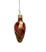Shiny Red Heart with Gold Stripes and Glitter Blown Glass Ornament