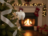 Blown Glass white sheep ornament on decorated Christmas tree