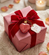 Miniature heart ornament with ribbed texture on package
