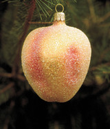Frosted Apple Blown Glass Ornament hanging on tree