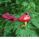 Cardinal Bird Blown Glass Ornament
