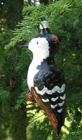Black & White Woodpecker Blown Glass Ornament