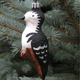 Black & White Woodpecker Blown Glass Ornament