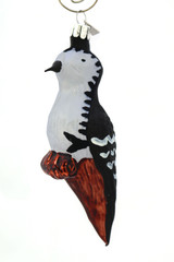 Black & White Woodpecker Blown Glass Ornament