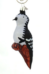 Black & White Woodpecker Blown Glass Ornament