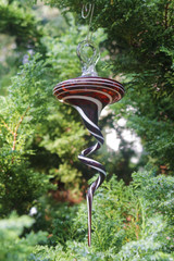 Flat Top Swirly Glass Ornament Red/White