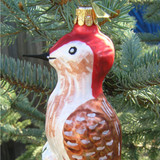Blown Glass Red Headed Woodpecker Ornament