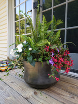 Ankara aluminum planter with pewter finish planted