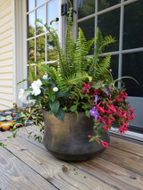 Ankara aluminum planter with pewter finish planted