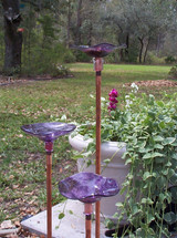 3 Purple hand-blown glass butterfly feeders