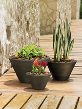 Gramercy Round Crescent Planter low tapered planter in old bronze