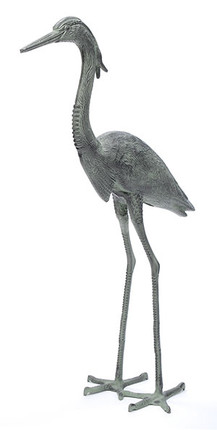 Great Blue Heron sculpture cast in aluminum and given a verdigris finish