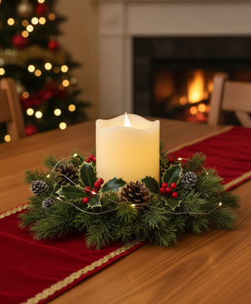 LED Flameless candle with Christmas wreath