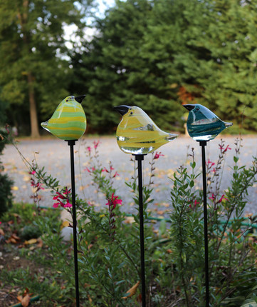 Set of 3 Glass Bird Garden Stakes