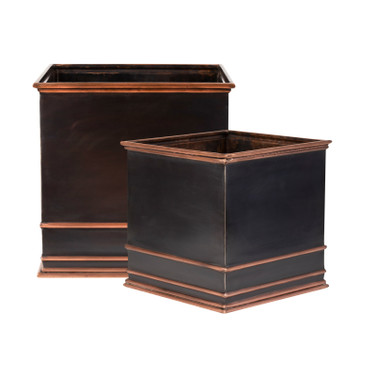 Zarif - elegant square solid copper planters with a dark grey finish and copper highlights