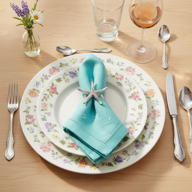 Starfish Napkin Ring with blue napkin