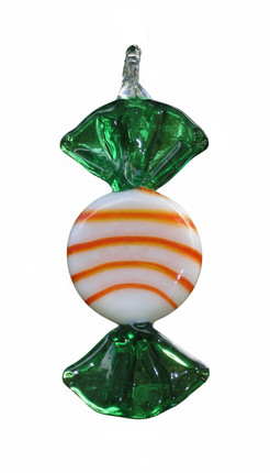 Peppermint Swirl candy ornament with green wrapper