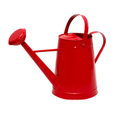 Lightweight galvanized steel watering can in bright red - two handles