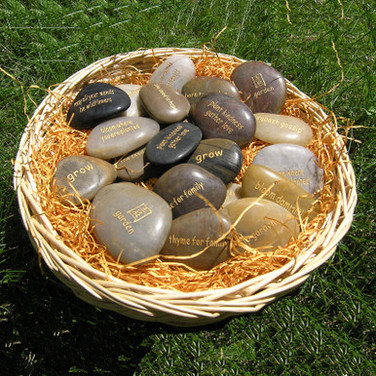 Basket of Word Stones with a gardening theme