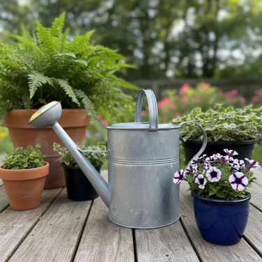 2.6 gallon Galvanized Watering Can sitting on deck