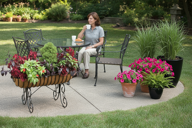 KC62 Small Cradle Planter planted and displayed on deck