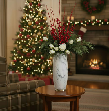 Oval Glass vase decorated for Christmas