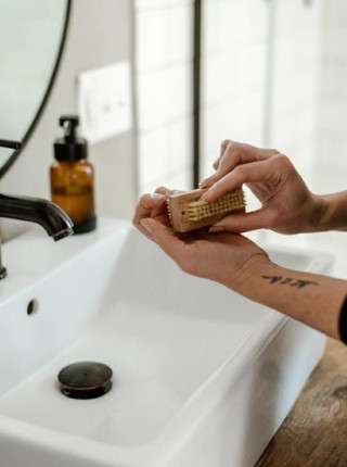 Vegan Nail Brush in use