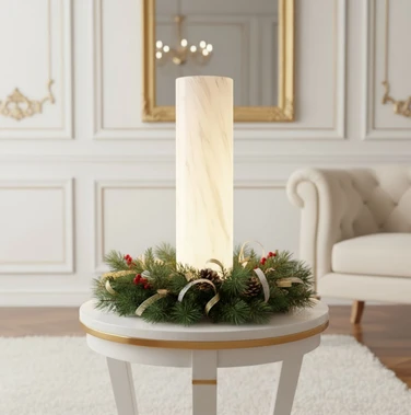 Lighted white cylinder vase