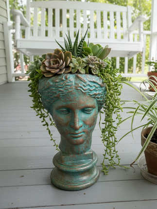 Grecian Head Planter planted with succulents