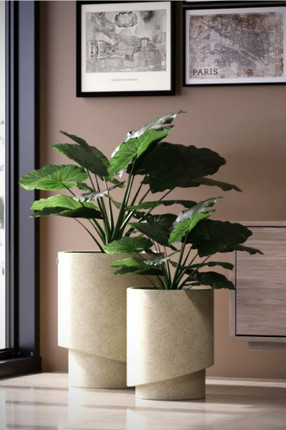 Damu Small and Medium fiberstone planters in creme