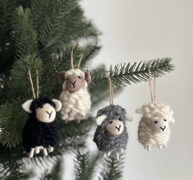 Set of 4 Sheep Ornaments crafted from felt