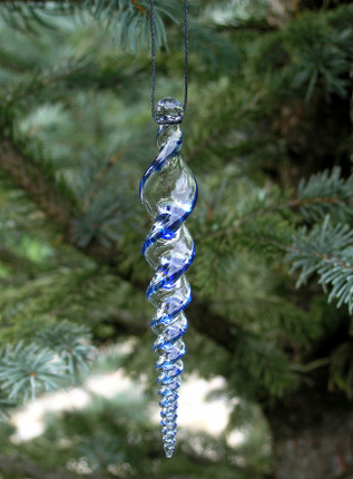 Blue Icicle Ornament on tree
