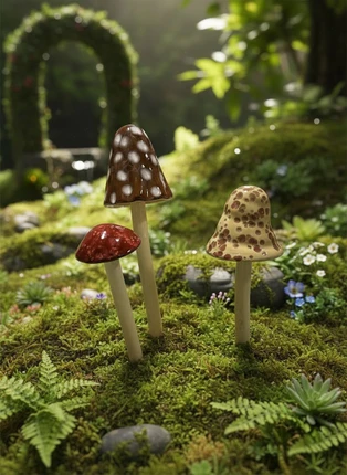Set of 3 Natural Shroomyz in garden 